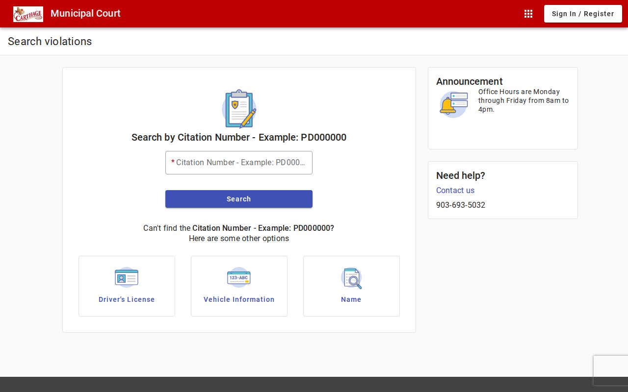Carthage municipal court public search screen